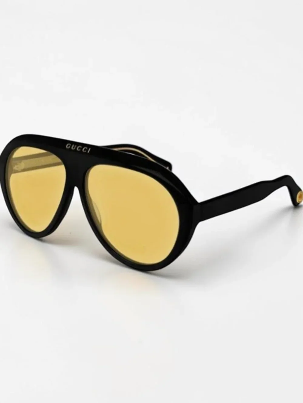 Gucci Black Frame Yellow Lens Aviator Sunglasses